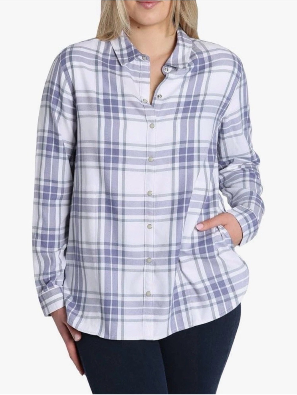 Jachs Girlfriend Plaid Flannel Shirt  Women’s Medium Snap Front Shacket - Picture 2 of 8